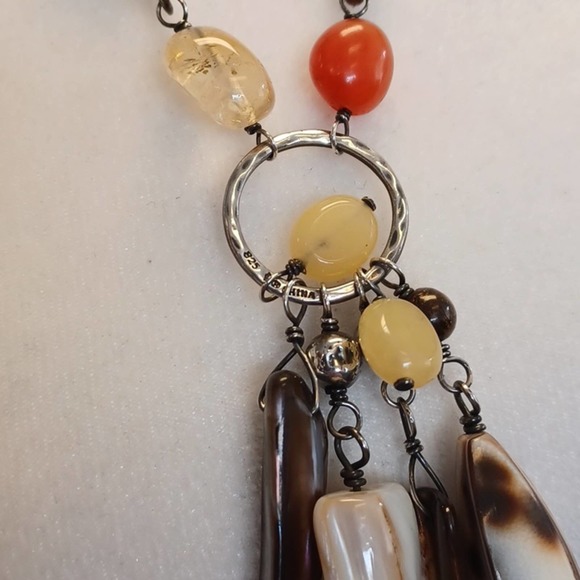 Silpada Quartz MOP Quartz Jade Long Necklace Brown Leather Cord - Picture 3 of 6